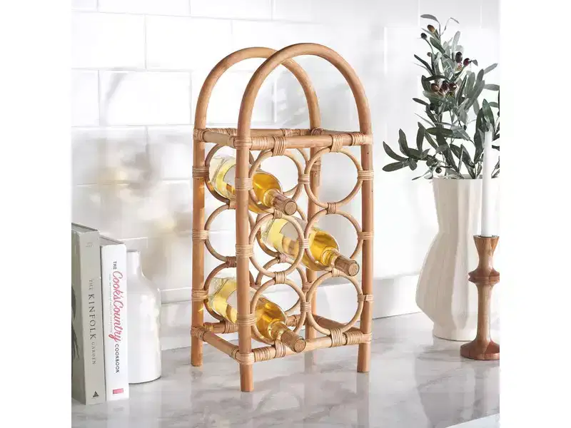 Rattan Bottle Rack - Natural, Holds 6 Bottles
