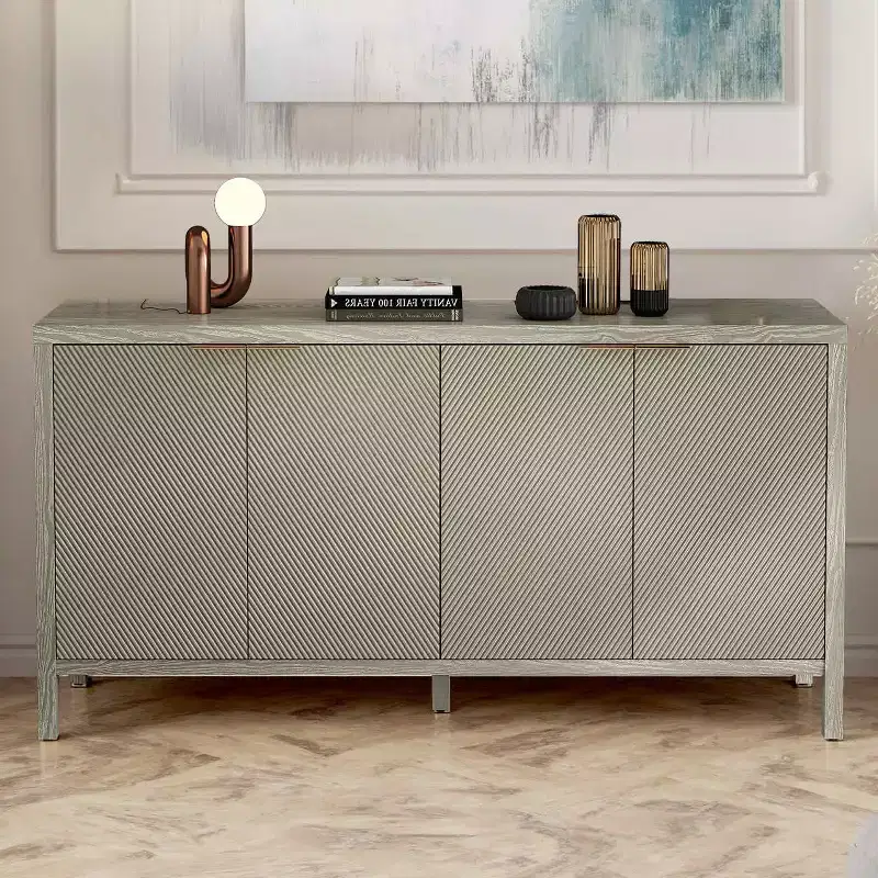 MAYEERTY 59 Storage Cabinet with Storae Modern Wood Buffet Cabinet with 4 Doors & Adjustable Shelves for Living Room Entryway Beige