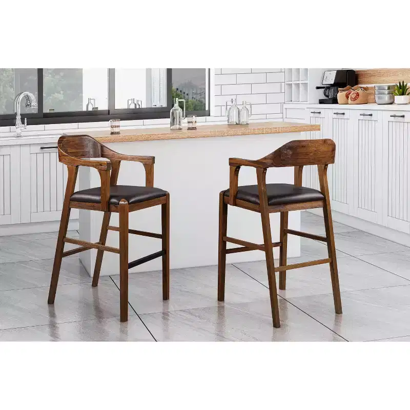 Rasmus Stationary Barstool: 29 Faux Leather, Eco-Friendly Wood, Fixed Height - Boraam