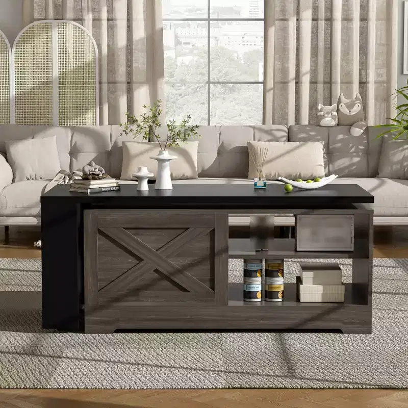 47'' Lift Top Coffee Table, Wood Rectangle Center Table with Hidden Storage, Expandable Cocktail Table for Living Room Bedroom Office