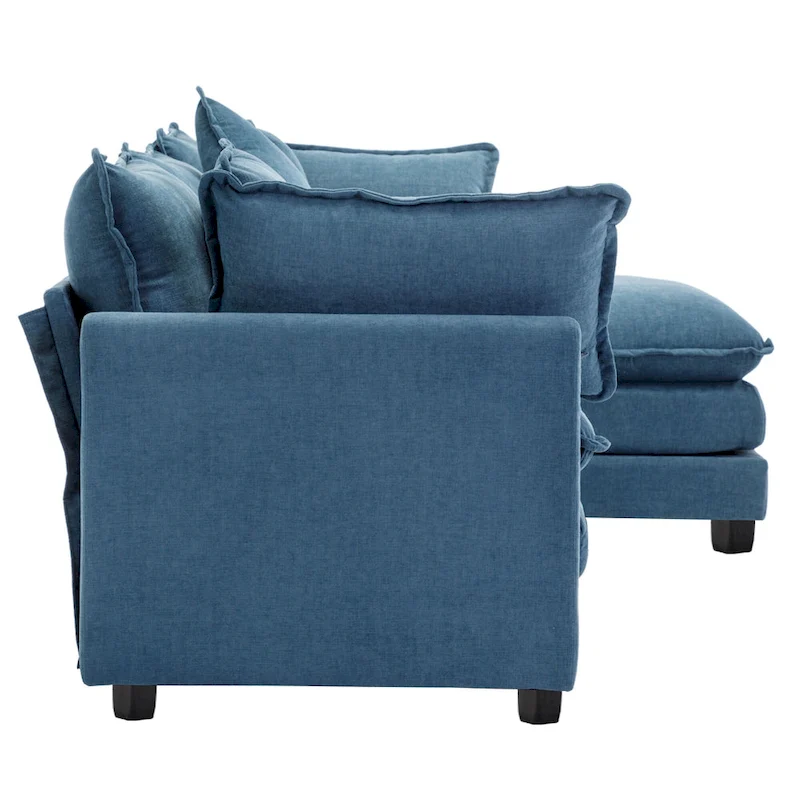 Blue 112.2 Modern L-Shaped 4-Seat Sofa with Removable Ottoman