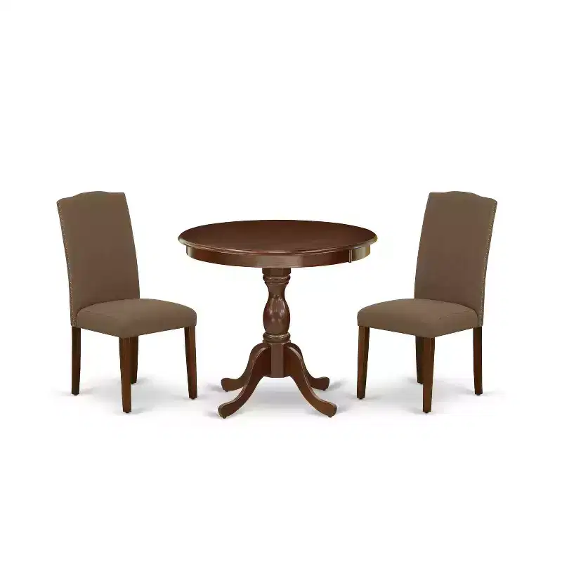 3-Piece Mahogany Finish Solid Wood Top Round Dining Room Set with High Back (Seats-4)