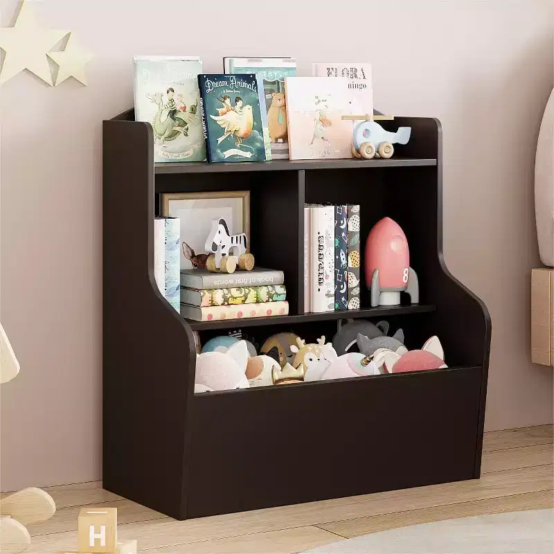 Toy Storage Cabinet - Dark Coffee Finish, Spacious Capacity for Playroom/Bedroom/Kids Room