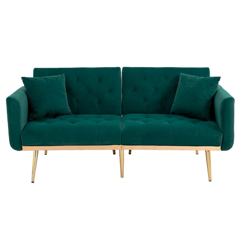 65.35 Velvet Futon Sofa Bed with Adjustable Backrest