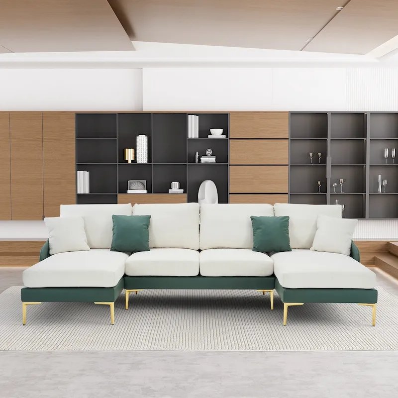 Ouyessir U-Shape Sectional Sofa 4-Seat Couch with Double Chaise Lounge