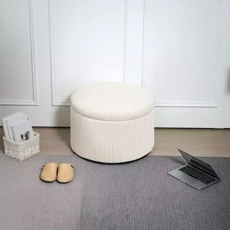 Round Storage Ottoman with Lid, 24