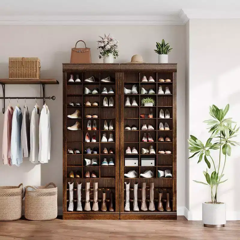 10 Tier Shoe Storage Cabinet, Tall Wooden Shoe Rack with 30 Cubbies, Freestanding Entryway Shoe Organizer for Entryway, Living Room