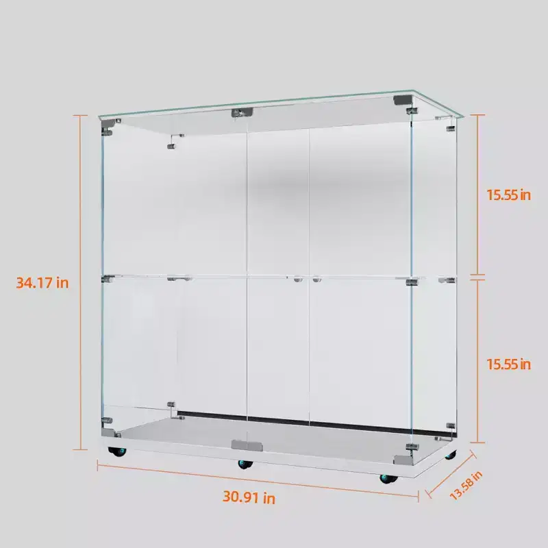 Tempered Glass Display Cabinet Wine Storage File Cabinet Bluetooth Light Strip Lockable Swivel Casters Living Room Bedroom Office White