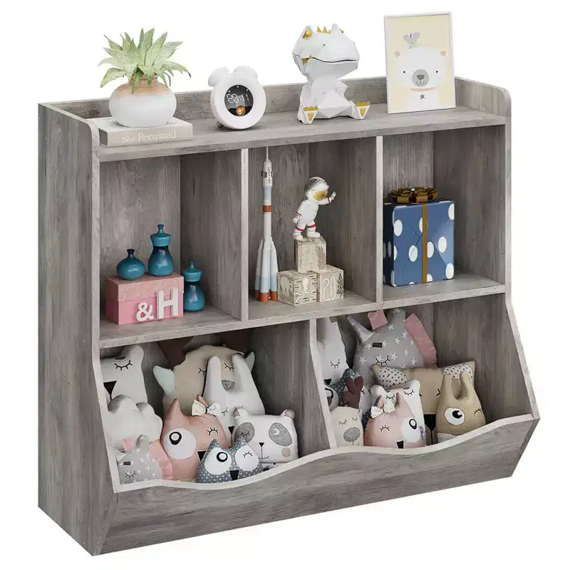 COZONY Kids Toy Storage Cabinet, 2-Piece Toy Bookshelf & Cubby Organizer with Bins, Bookcase for Bedroom & Playroom, Gray