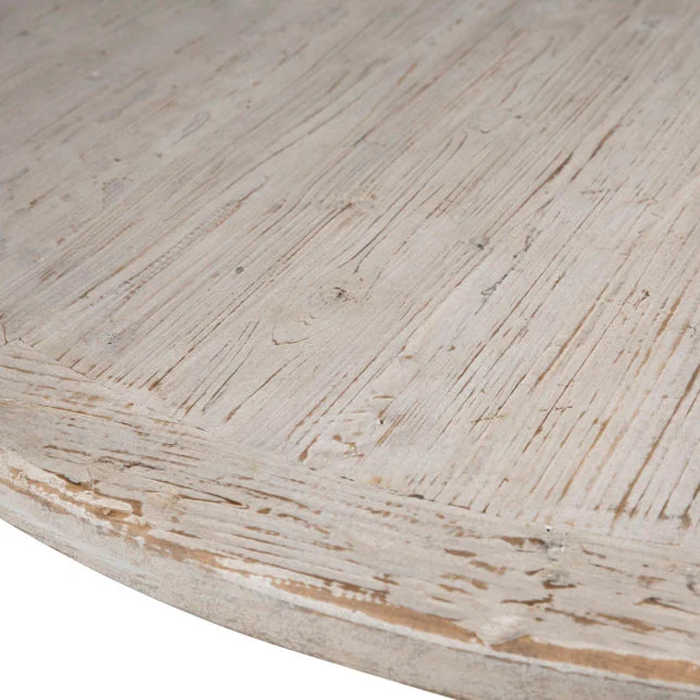 Rustic Reclaimed Pine Wood Dining Table with Round Top & Warm Wash Finish for Dining Room