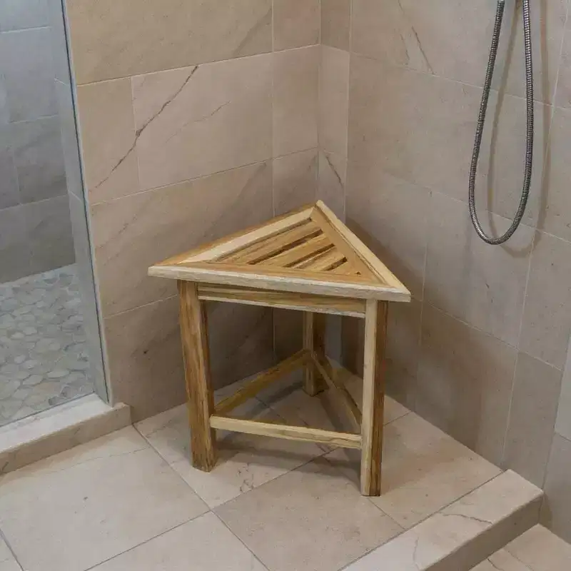 HomeRoots 15 Brown Teak Corner Shower Bench