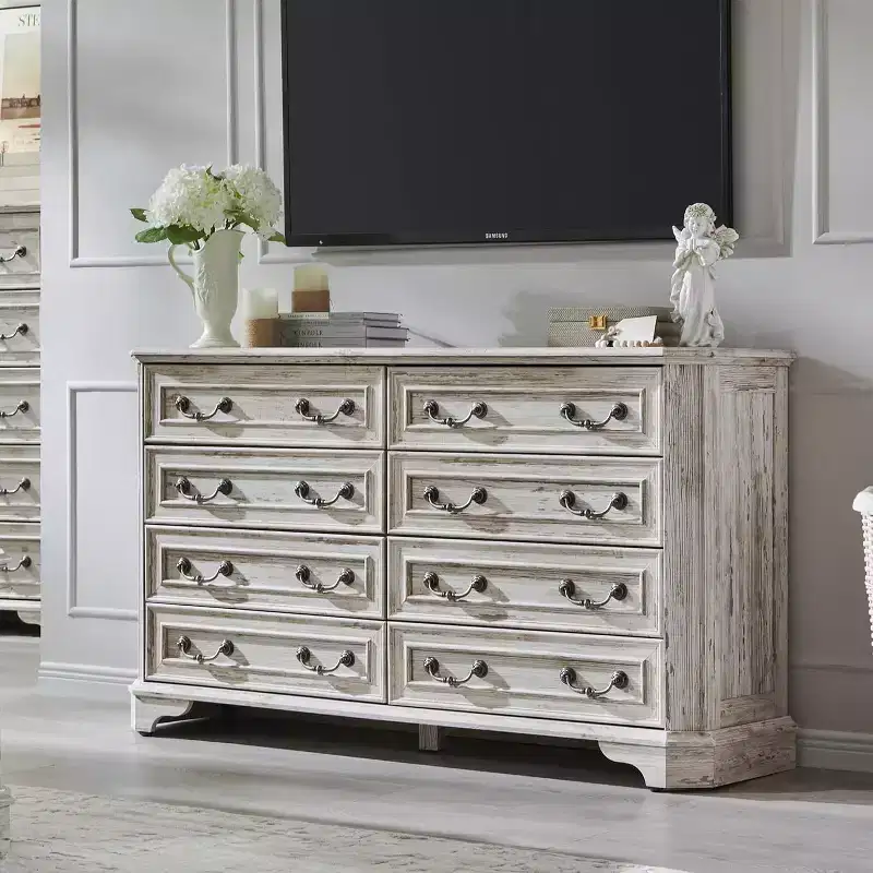BALHAM TRADE-54 Wide Farmhouse 8 Drawers Wood Rustic Dresser with Natural Texture Vintage Design