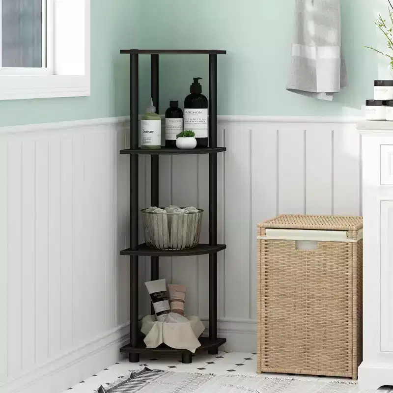 Furinno 4-Tier Corner Display Rack Multipurpose Shelving Unit Bathroom Storage Shelf,Espresso/Black