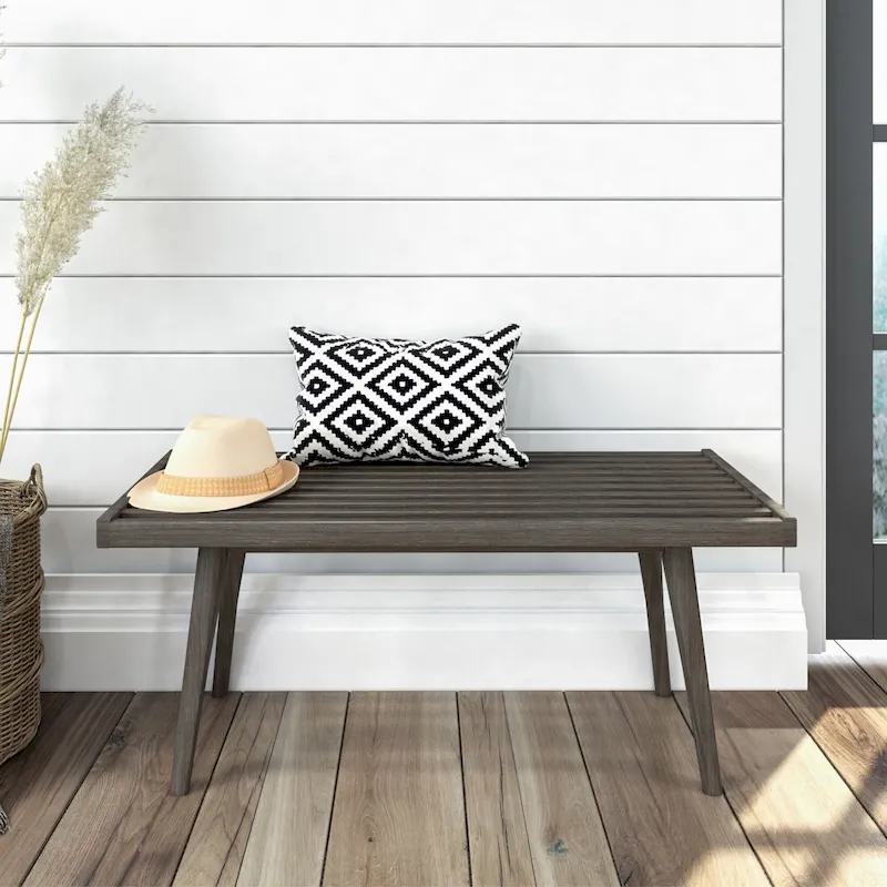 Plank and Beam Mid Century Single Wood Entryway Bench - 41.3 L x 16.5 W x 17.5 H