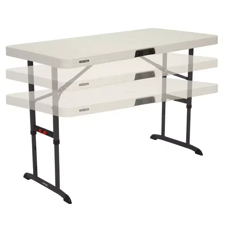 4-Foot Adjustable Height Commercial Grade Folding Table, HDPE Top, 3 Height Settings, White