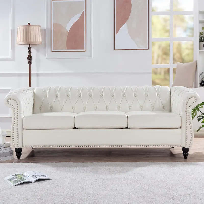 Upholstered Rolled Arm Chesterfield 3-Seater Sofa