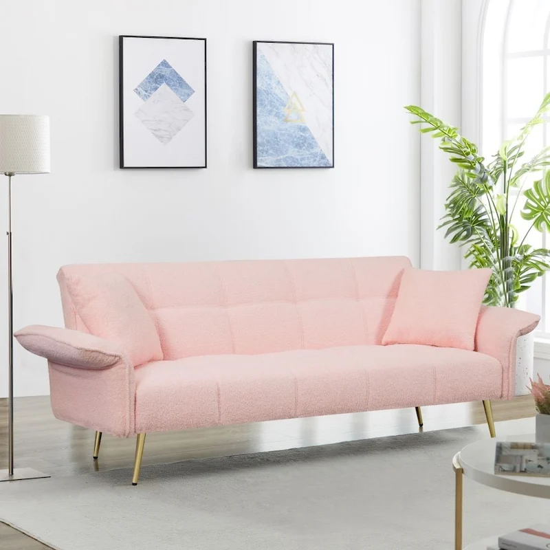 Modern 70-Inch Teddy Fleece Convertible Futon Sofa bed