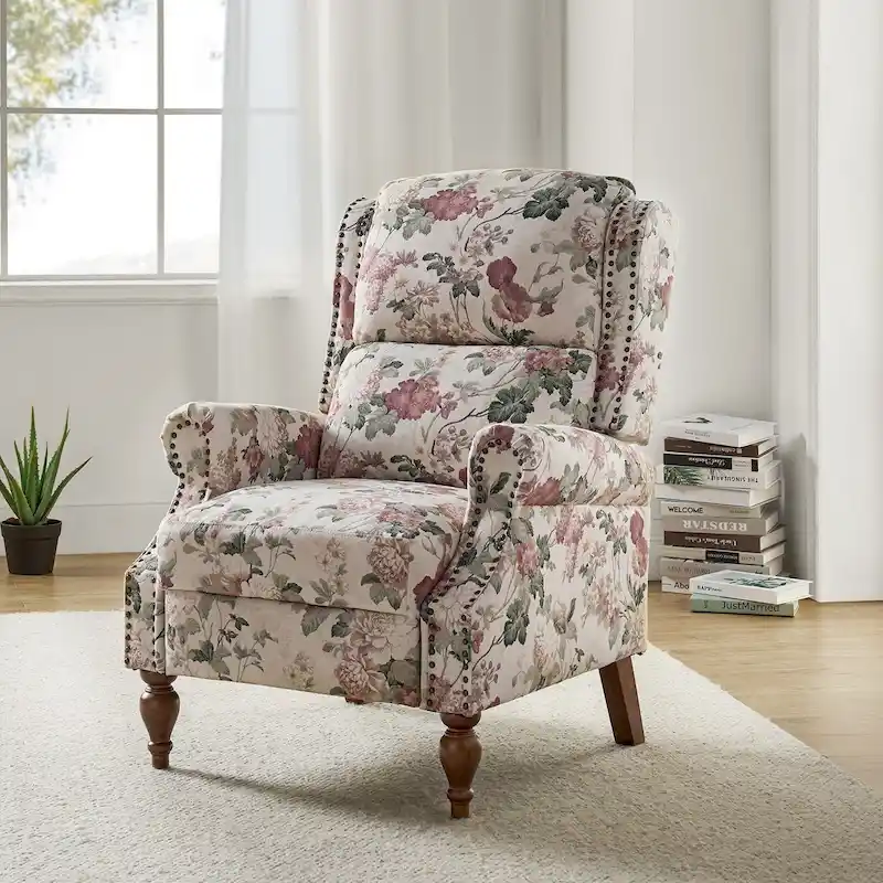 Terri Classic Cutaway Arms with Nailheads Manual Recliner for Living Room by HULALA HOME