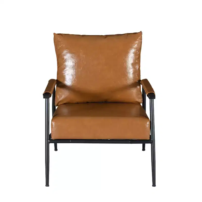 Faux Leather and Metal Accent Chair, Brown/Black