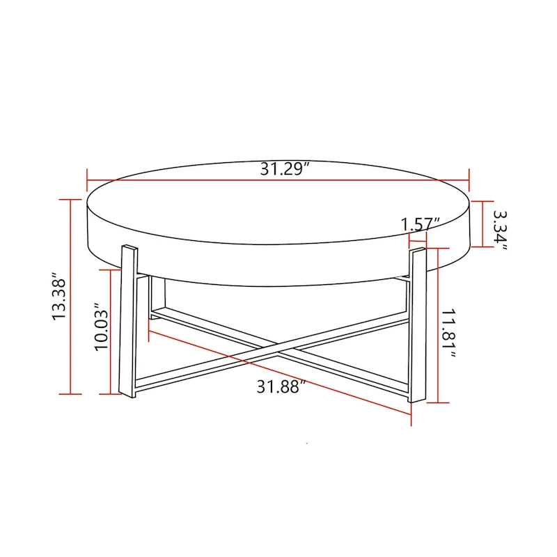 31.29Modern Retro Splicing Round Coffee Table , Fir Wood Table Top with Cross Legs Metal Base