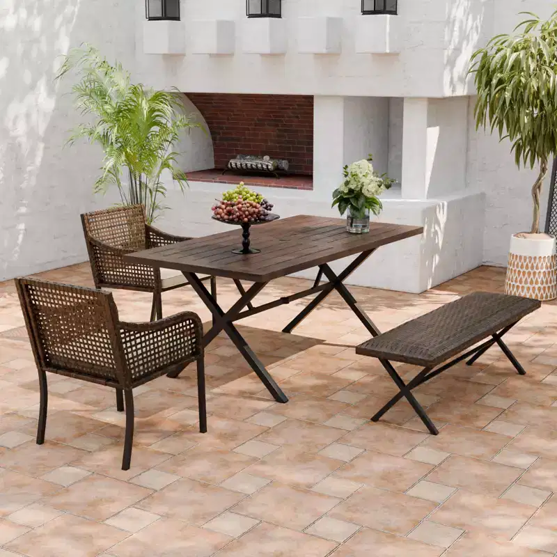EAGLE PEAK Sienna Bay 4PCS Patio Wicker Dining Set w/ Soft Cushions Umbrella Hole
