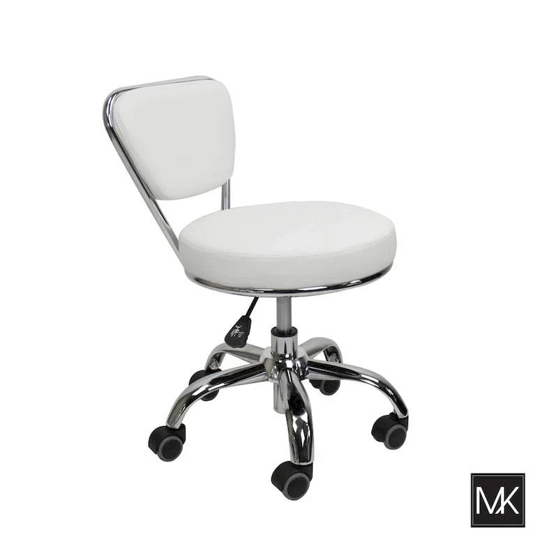 Dayton Short Stool Adjustable 13 to 15 Low Rolling Chair with Backrest, White - N/A