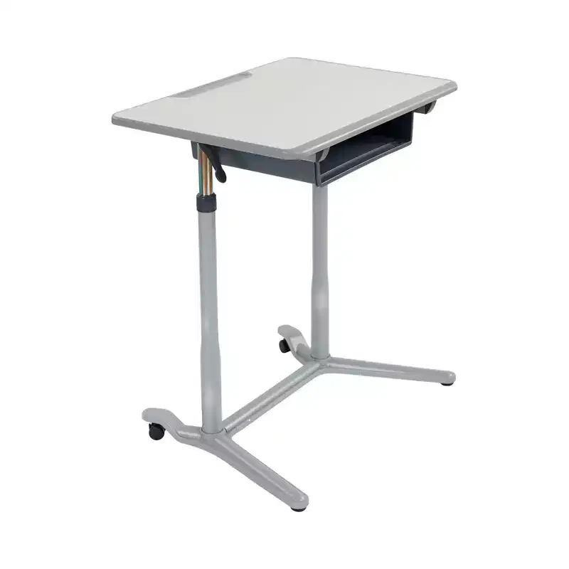 ECR4Kids 3S Mobile Open Front Desk, Sit Stand and Store, Adjustable, Classroom Furniture, Grey