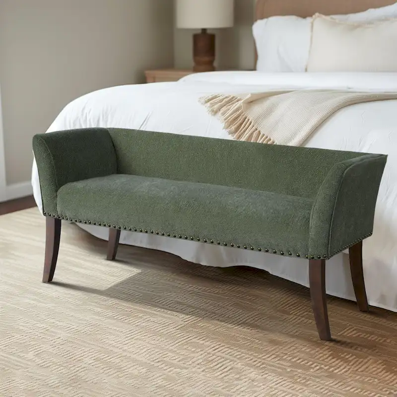 Madison Park Welburn 49.5 Upholstered Bench with Back & Wood Legs
