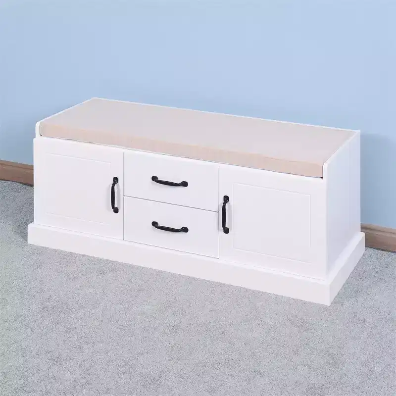 Small Storage Bench with 2 Baskets, Bed Ottoman Storage Cubes, Hallway Livingroom Shoe Bench Shoe Rack Shoe Cabinet with Seat Cushion