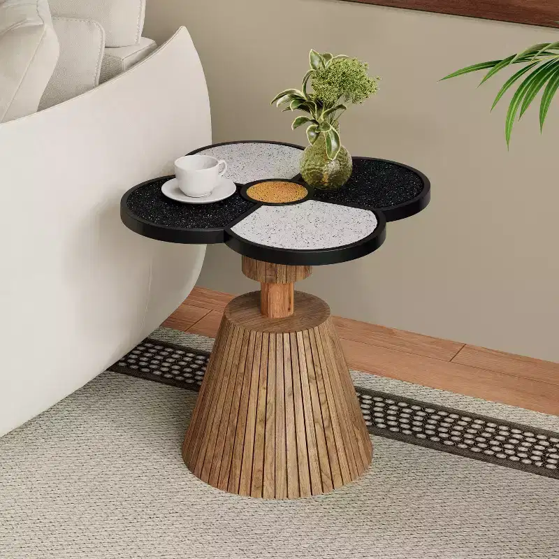Christopher Knight Home Audrey Modern Stone-Look Resin Four-Leaf Clover Accent Side Table with Wood Base