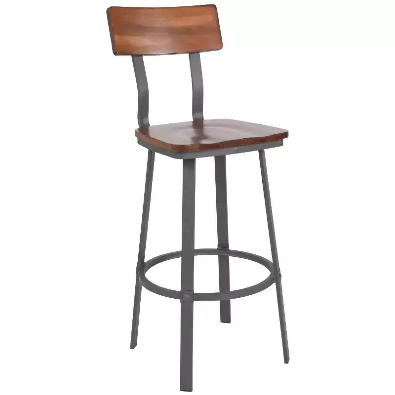Emma and Oliver Rustic Walnut Dining Barstool with Wood Back/Seat & Gray Frame