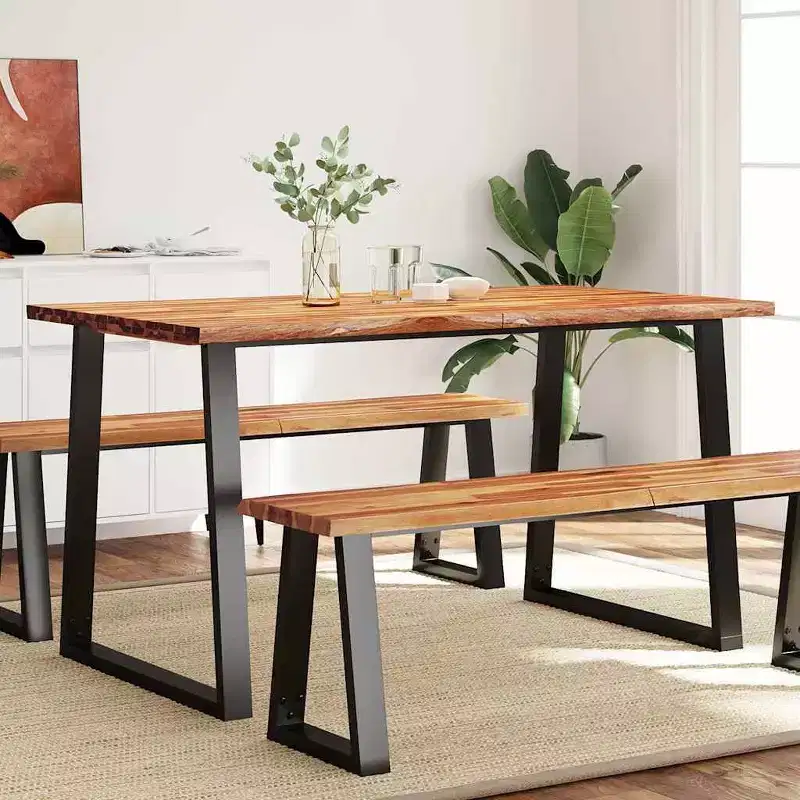 Live Edge Solid Acacia Wood Dining Table with Steel Legs, Seats 6