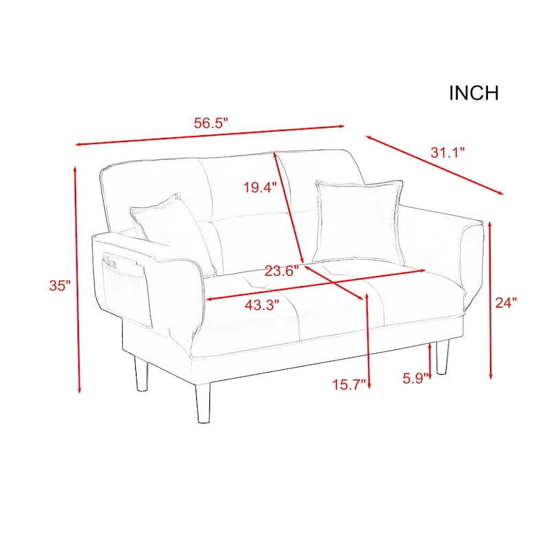 Multifunctional Sofa Bed Sleeper with 2 Pillows Beige Fabric