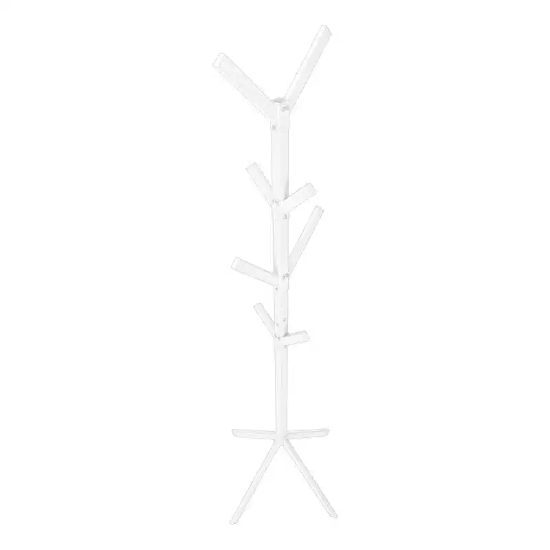 Freestanding Coat Rack with 8 Hooks, Contemporary Hall Tree with Metal Frame, Entryway Storage for Living Room, Bedroom, White