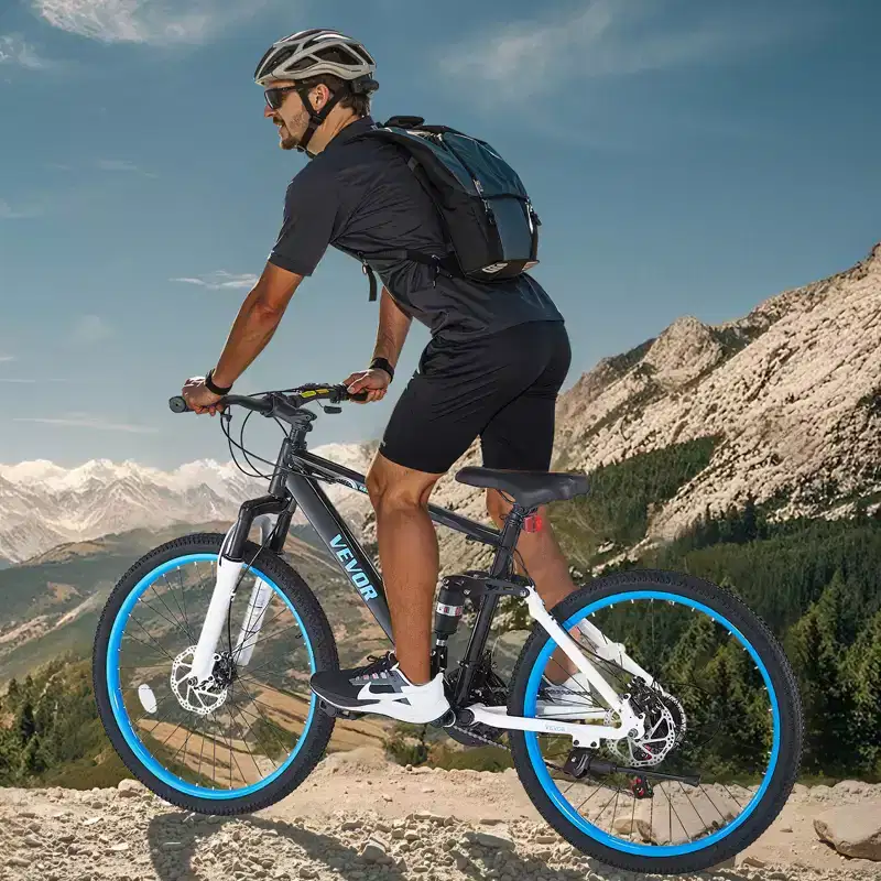 VEVOR Mountain Bike, 26-inch MTB Bicycle with Full Dual Suspension, 21-Speed Twist Shifter,Dual Disc Brakes, Aluminum Alloy Frame , Black&Blue