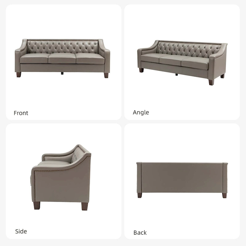 Mateo 82.28 Wide Transitional Genuine Leather Sofa with Nailhead Trim and Button-Tufted Back