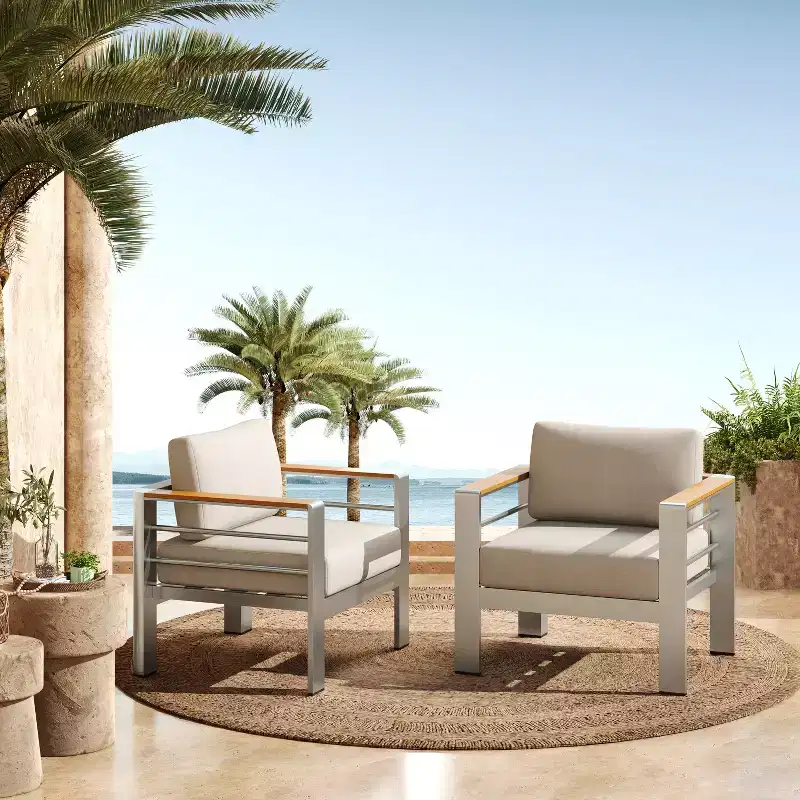 Christopher Knight Home Therone Patio Aluminum Club Chair with Cushions, Silver/Beige
