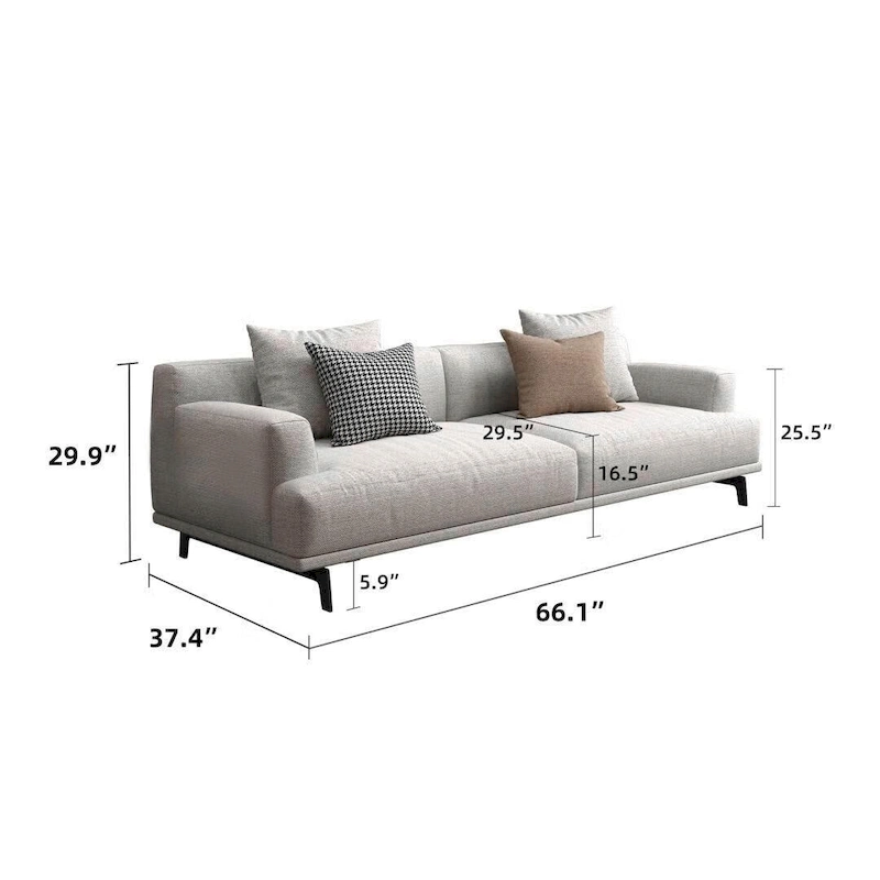 Square Arm Fabric Straight Sofa in Beige