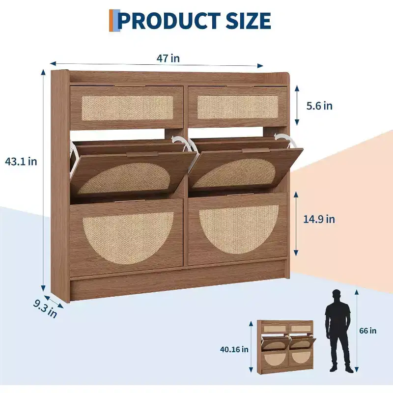 GustoWave 4 Turn Over Drawers Freestanding Shoe Storage Cabinet for Entryway, Hallway, Living Room