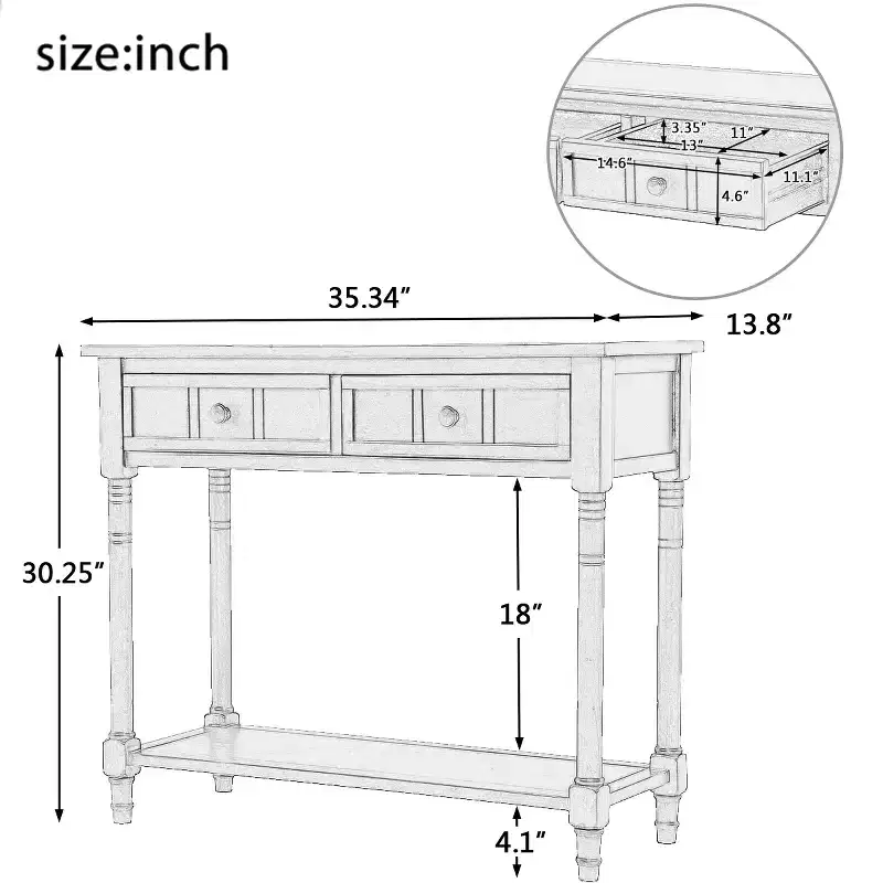 Console Table with Two Drawers and Bottom Shelf