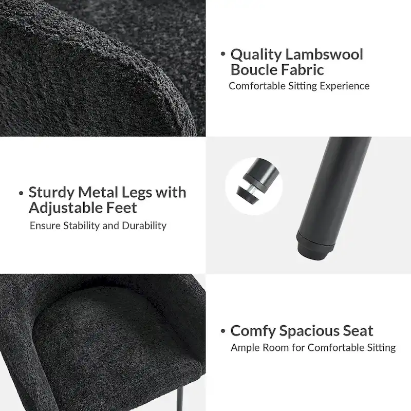 Amos Modern Boucle Dining Chair with Adjustment Feet Set of 2 by HULALA HOME