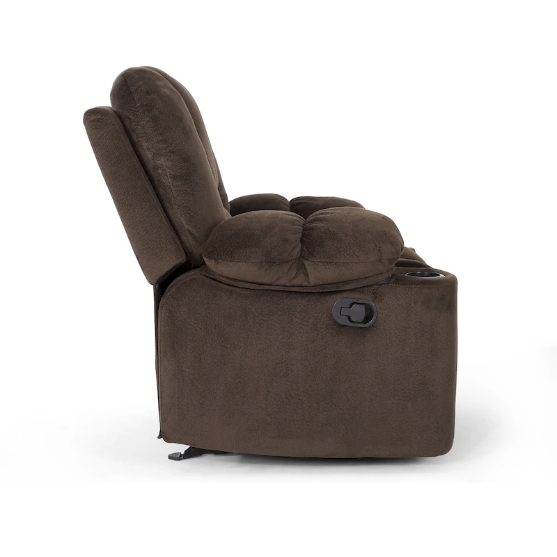 Roomfitters Luxurious Manual Recliner Chair in Chocolate with Skin-Friendly Fabric and Dual Cup Holders