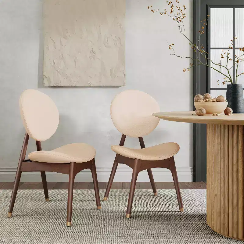 Mid-Century Modern Wood Upholstered Dining Chair (Set of 2)