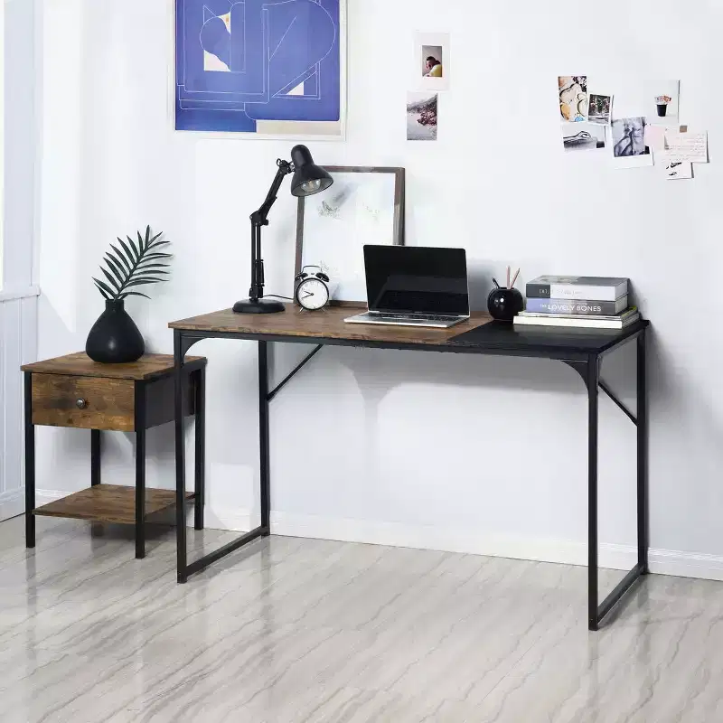 urnitureR 47.2 Home Office Table Simple Computer Desk Laptop PC Writing Sturdy Metal Frames for Study Room, Brown&Black