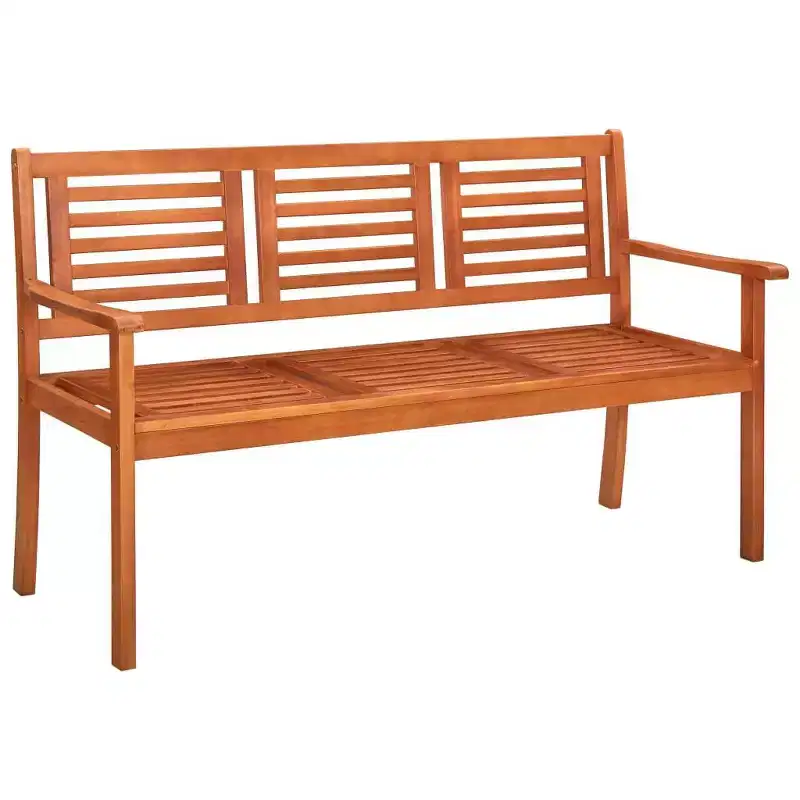 vidaXL Three-Seater Patio Bench, Cushioned Seating, Natural Solid Eucalyptus Wood Material, Easy-to-Clean Oil-Finished Surface,Perfect for Outdoor Use