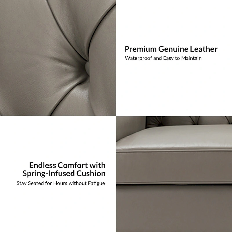 Mateo 82.28 Wide Transitional Genuine Leather Sofa with Nailhead Trim and Button-Tufted Back