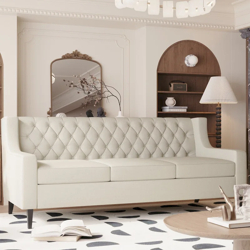 Naro Mid-Century Modern Fabric 3-Seater Sofa with Tufted Backrest by Christopher Knight Home