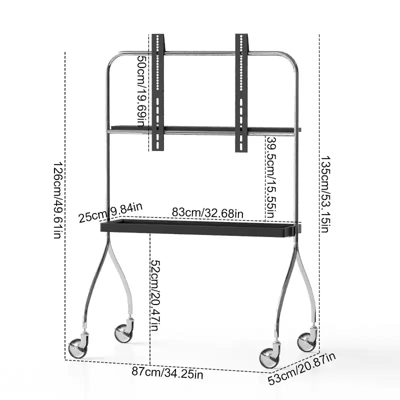 Walk-Around TV Stand with 360° Rotating Wheels, Floor-Standing Display for 43-70 Inch TVs
