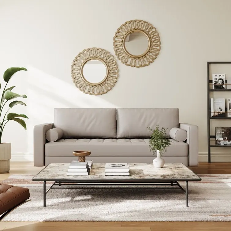 Stateside Upholstered Leather Square Arm Sofa Couch 70