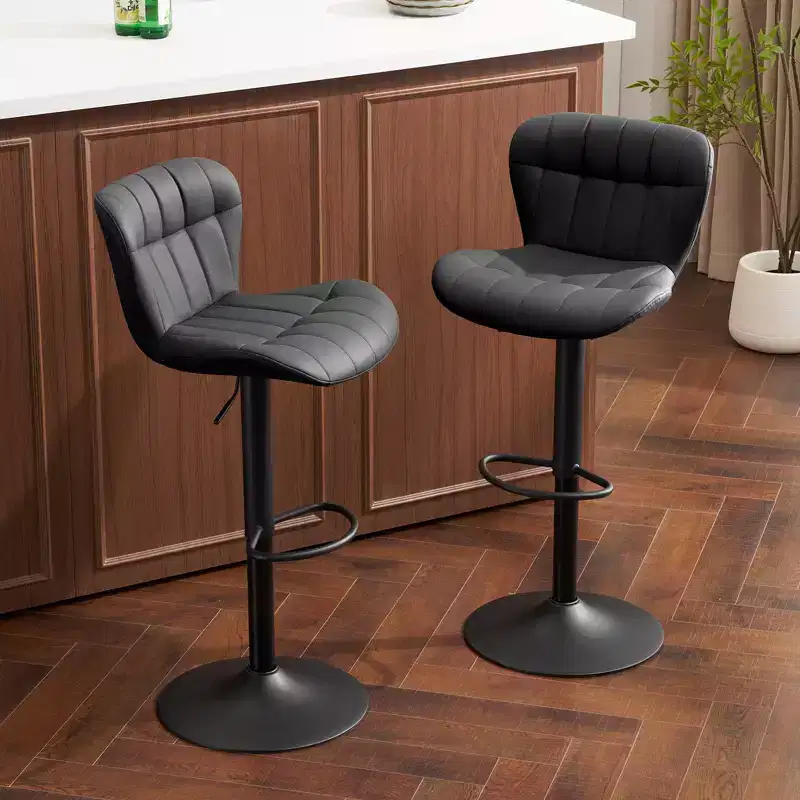 Furniliving Modern Swivel Barstools with Back, Set of 2, Faux Leather Upholstered Height-adjustable for Kitchen Island